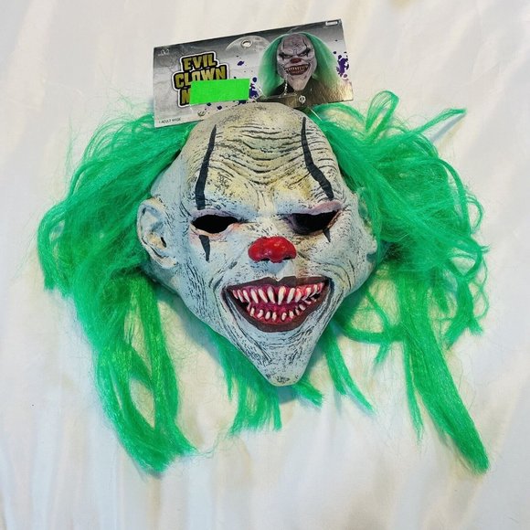 Halloween Clown W/ Green Hair Rubber Mask Midnight Creatures Seasons Adult - Picture 4 of 9